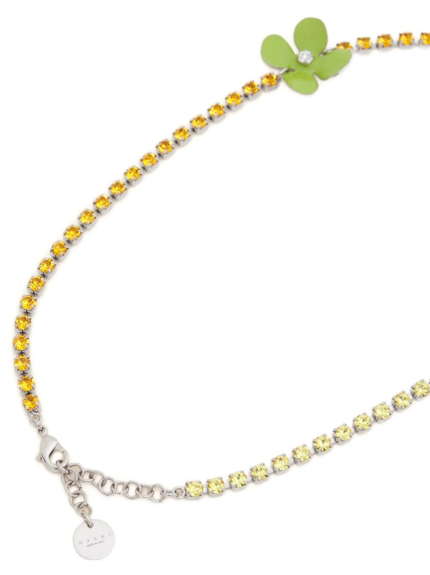 Marni Rhinestone-Embellished Metal Choker With Enameled Floral Accents