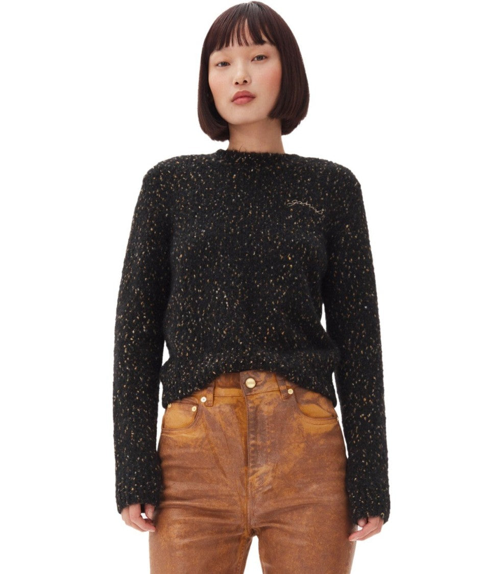 Ganni Melange Black Crewneck Jumper
