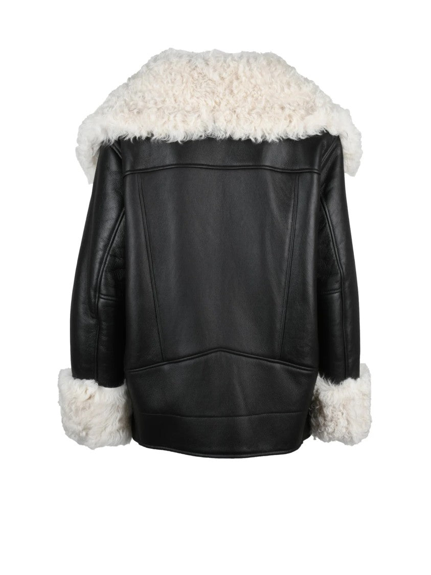 Dondup Black Fur Lined Leather Shearling Jacket