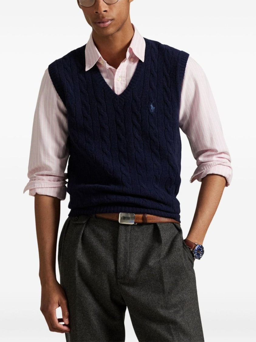 Polo Ralph Lauren Navy Blue Cable-Knit Vest In Wool-Cashmere Blend