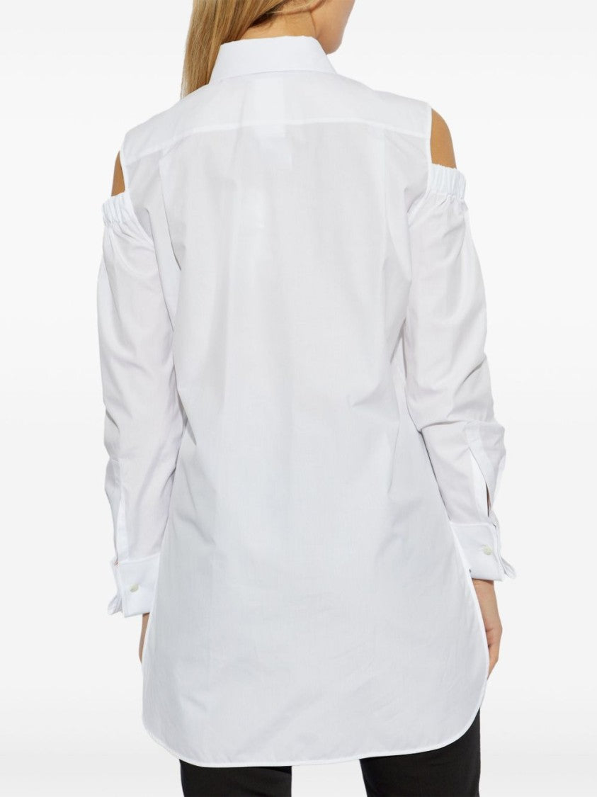 Max Mara Cold-Shoulder White Shirt With Gathered Sleeves