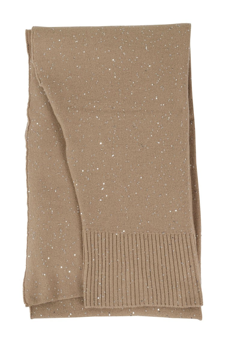 Antonelli Camel Knitted Scarf With All-Over Sequins