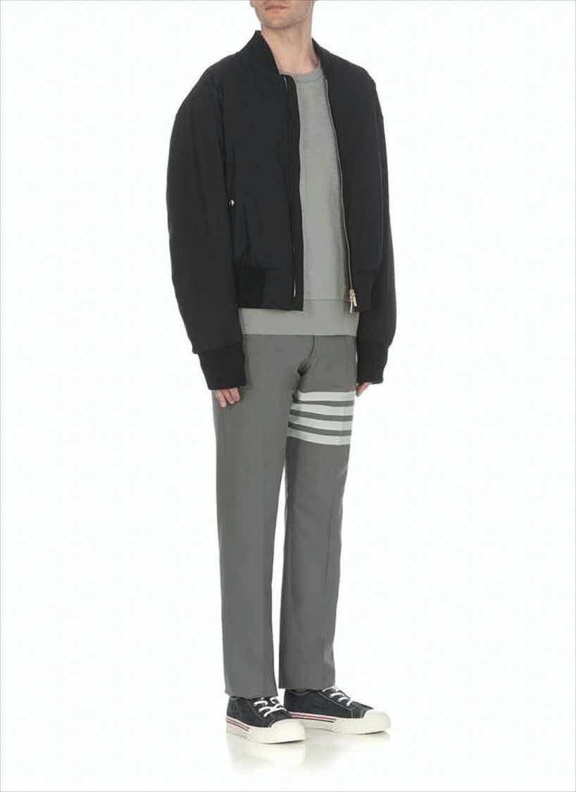 Thom Browne Padded Black Bomber Jacket With Gold Zipper And Ribbed Details