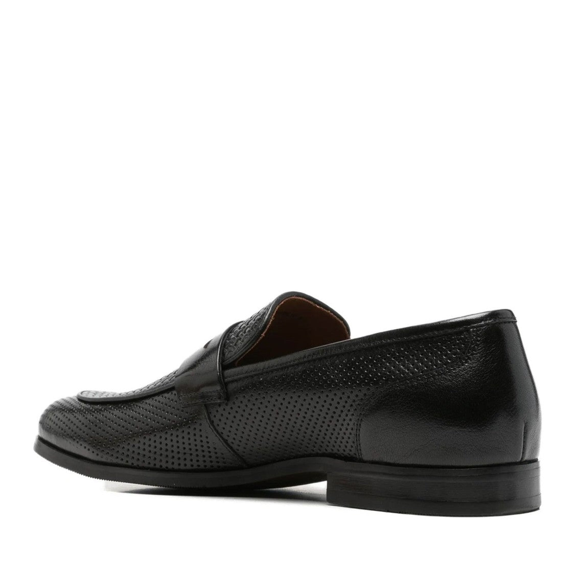 Alberto Gozzi Black Perforated Woven Detail Leather Flats