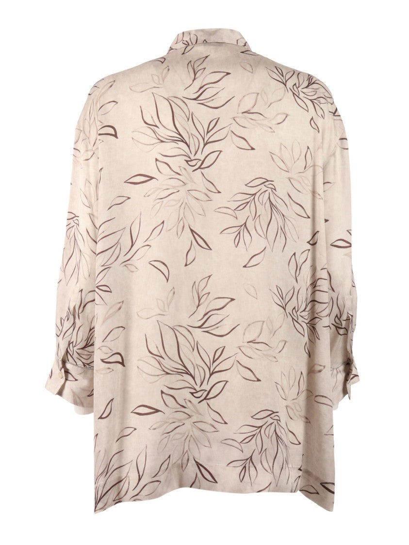 Peserico Beige Blouse Leaf Pattern Blouse