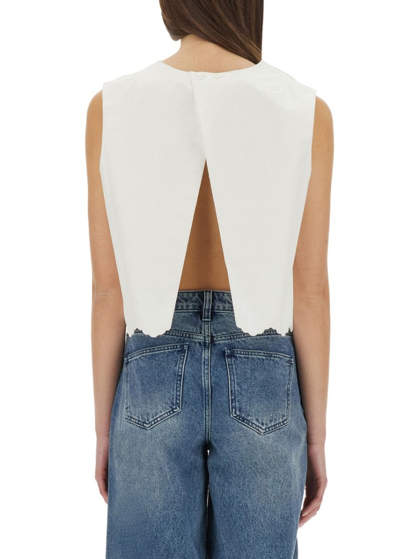 Patou Cropped Poplin Top With Scalloped Hem