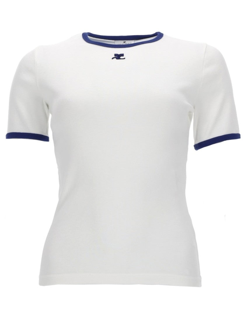 Courrèges White Slim Fit Blue Trim T-Shirt