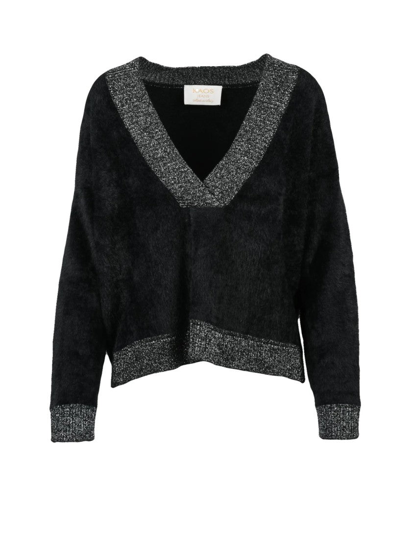 Kaos V-Neck Knit Lamé Sweater With Subtle Sparkle