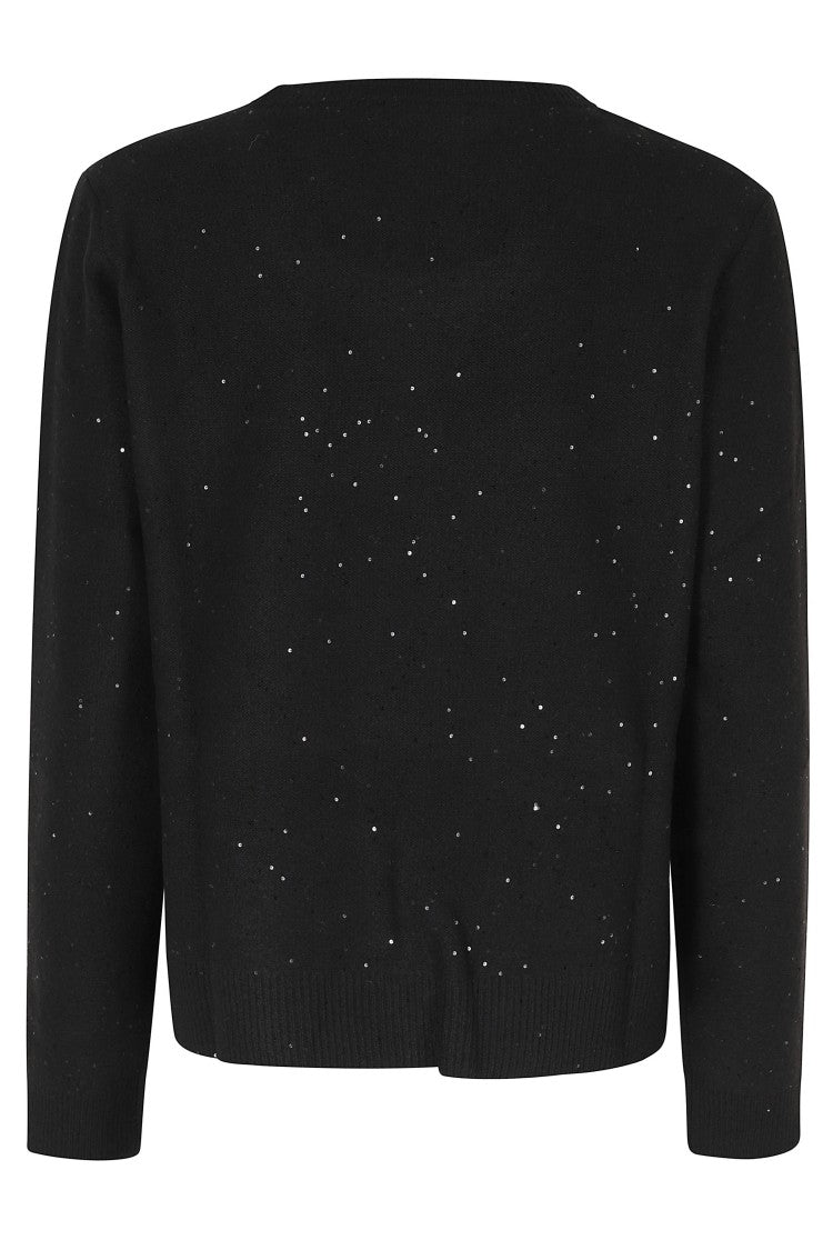 Seventy Black Sequined Crew-Neck Sweater With Ribbed Cuffs