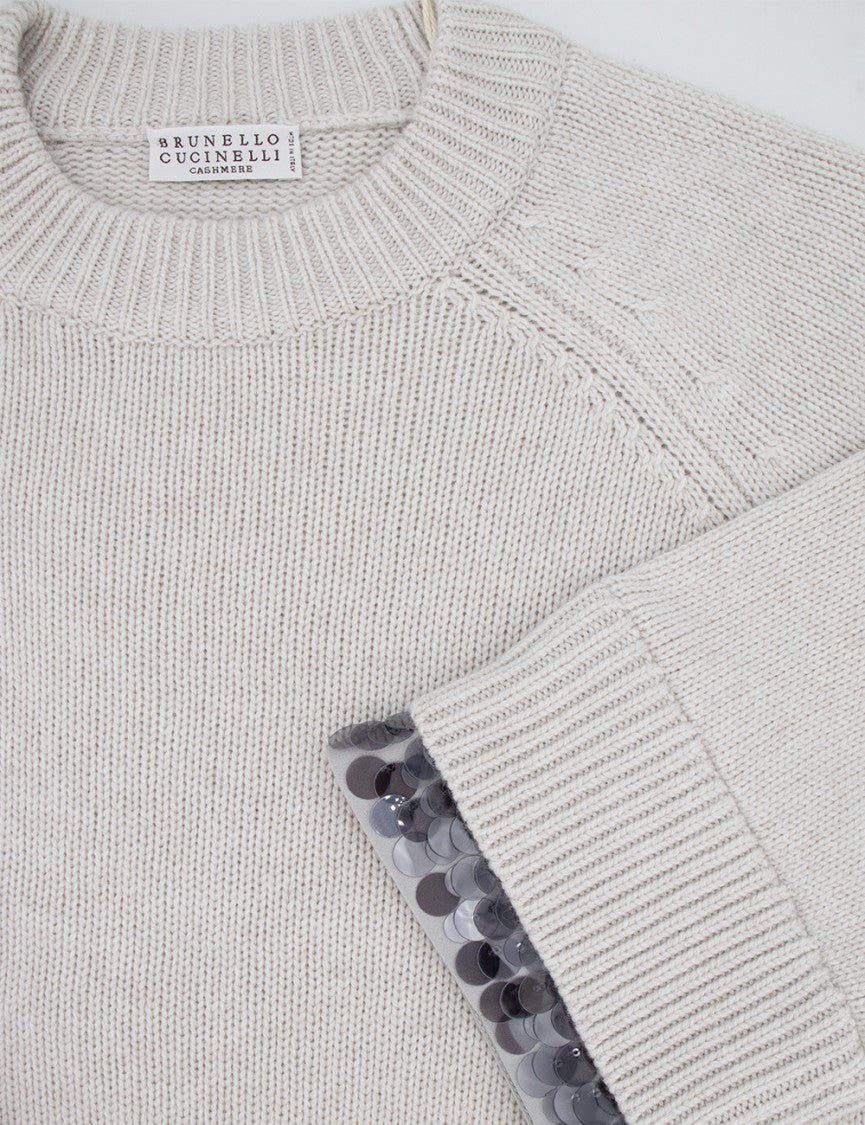 Brunello Cucinelli Cropped Wool Jumper With Sequin-Embellished Cuffs