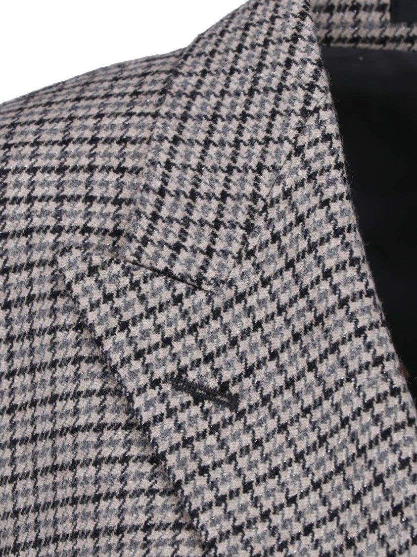 Tagliatore Double-Breasted Pied De Poule Blazer In Grey Wool Blend