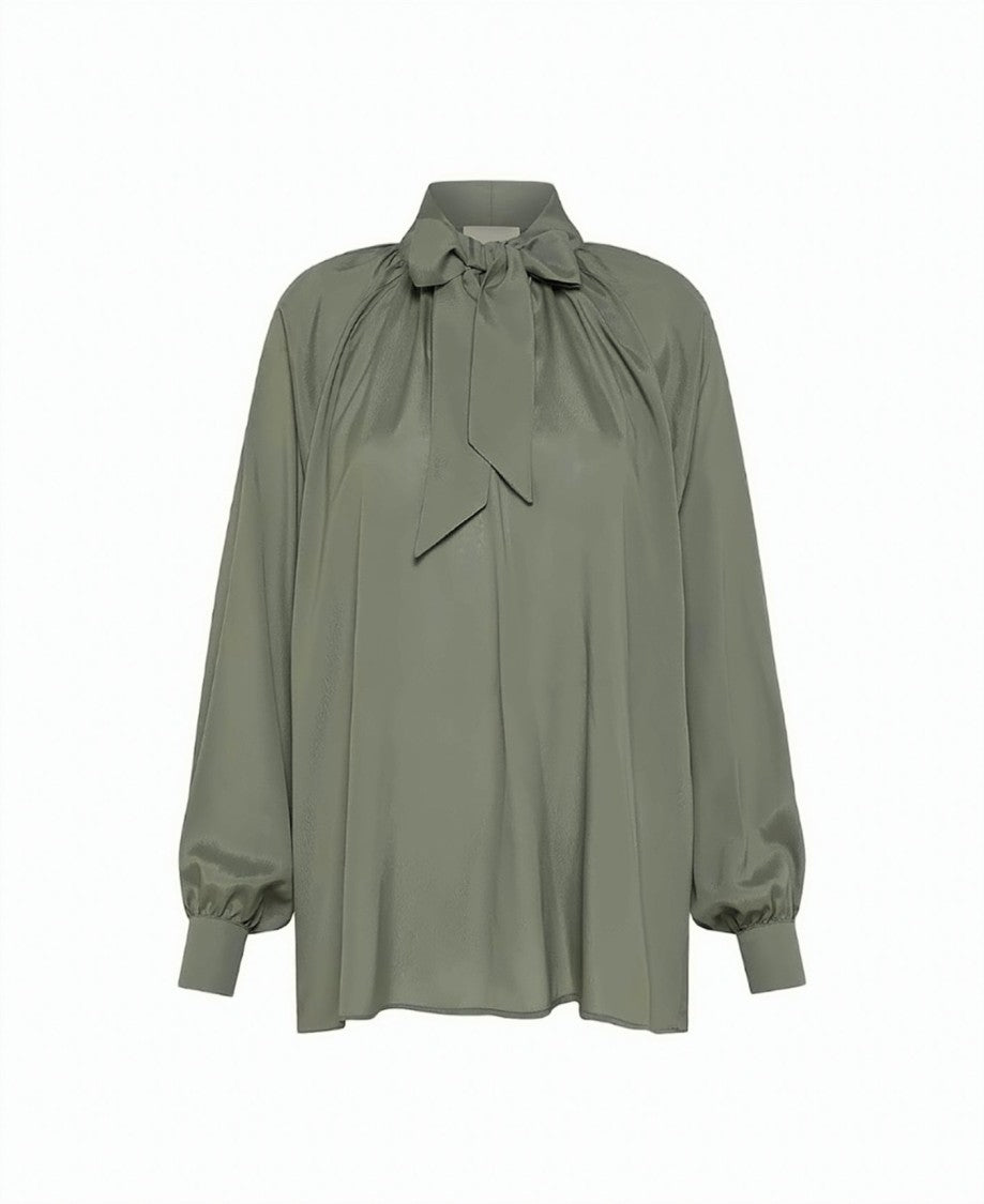 Momonì Oversized Viscose Georgette Gathered V-Neck Blouse