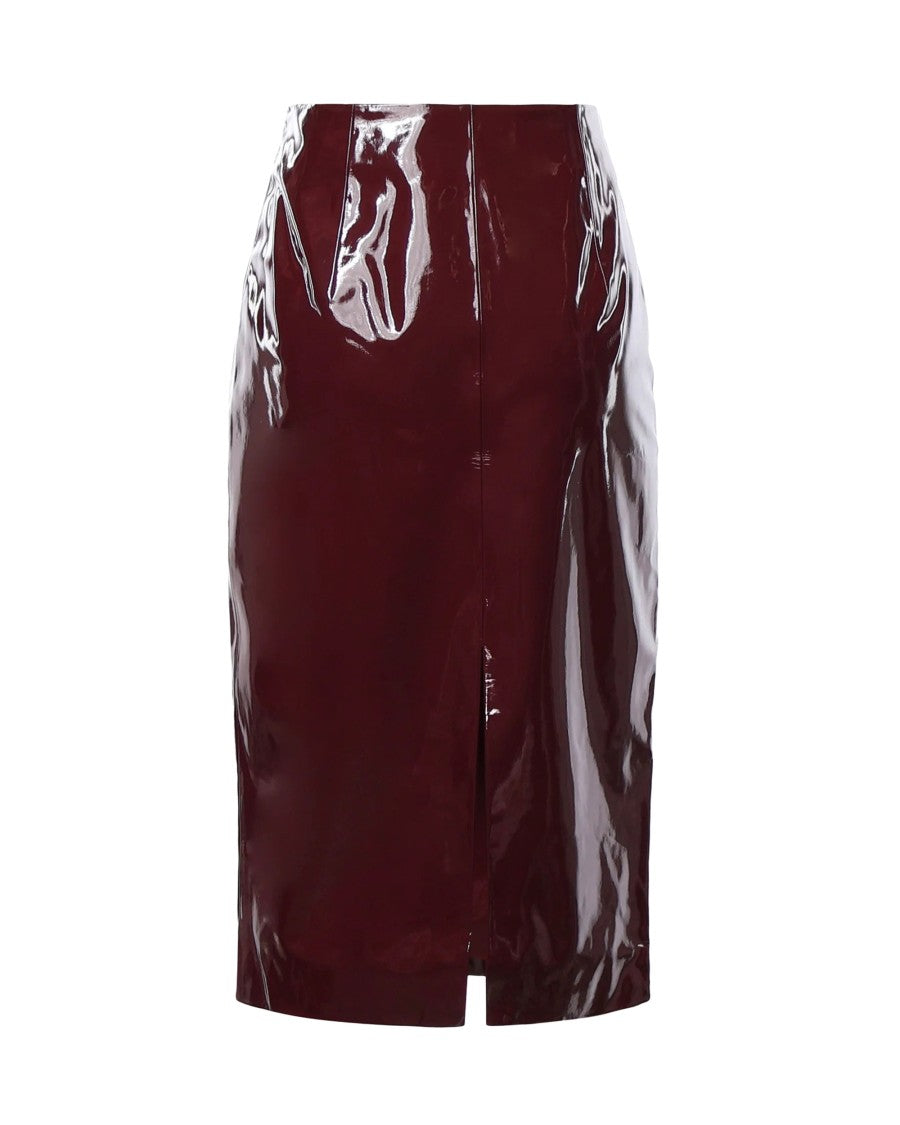 Self-Portrait Glossy Back Slit Faux Leather Midi Skirt