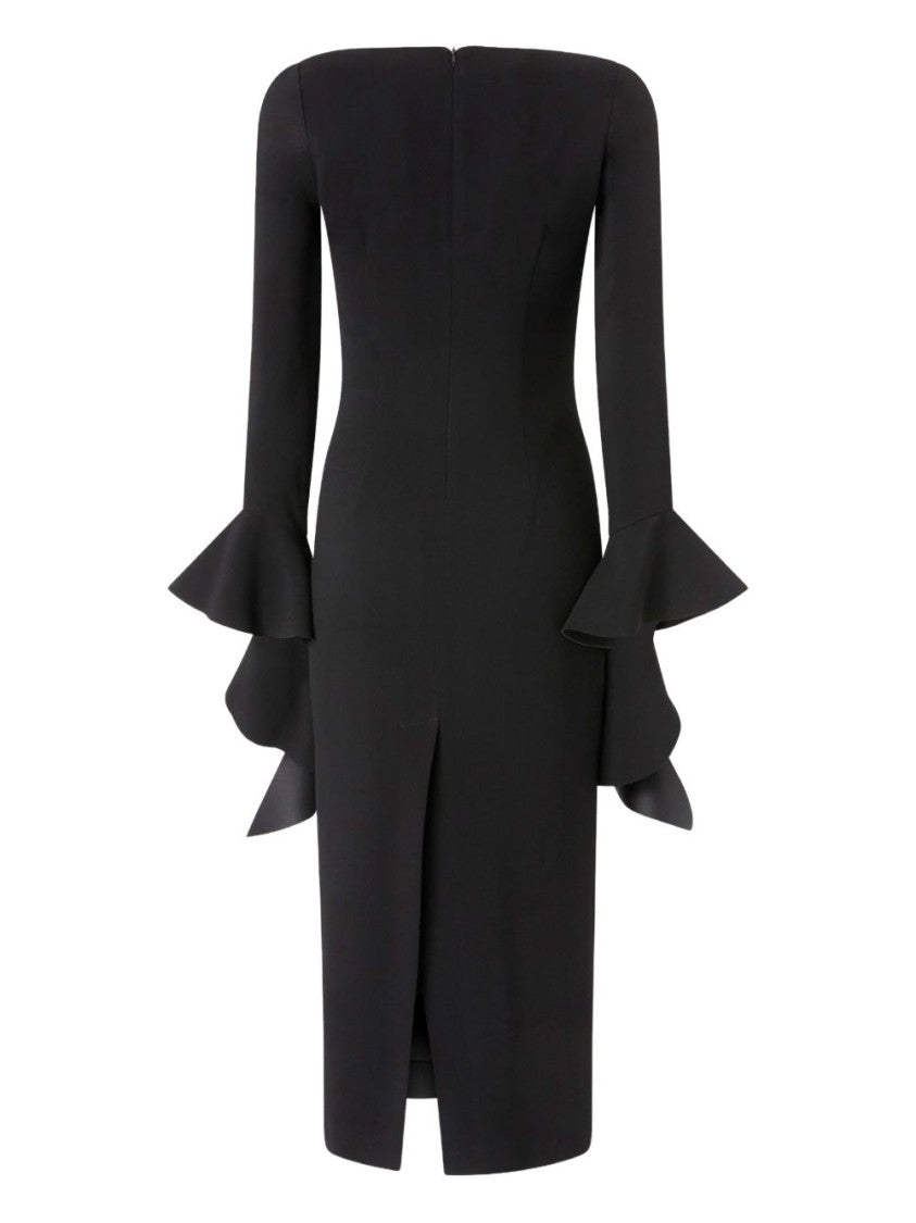 Pinko Fitted Black Midi Dress With Ruffled Cuffs