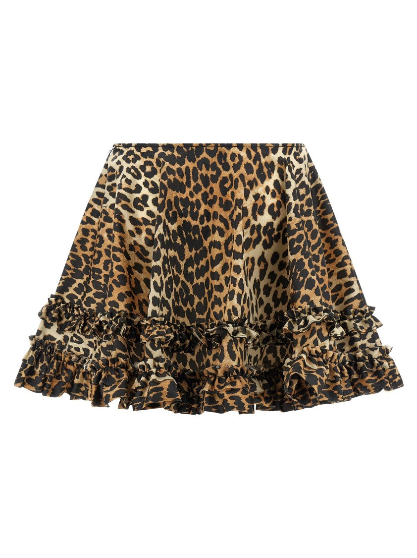 Ganni 'Leopard Duchesse Nylon Mini Frill' Skirt