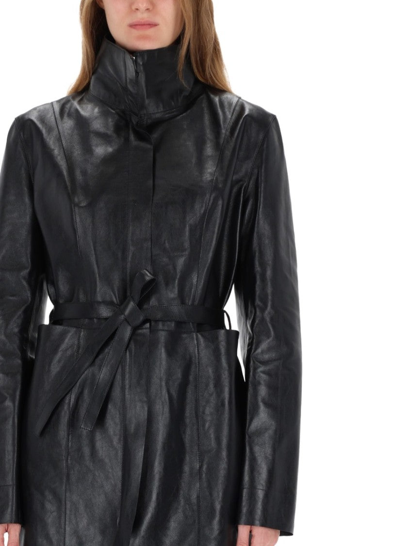 Our Legacy Knee-Length Calfskin Leather Trench Coat With Tailored Fit