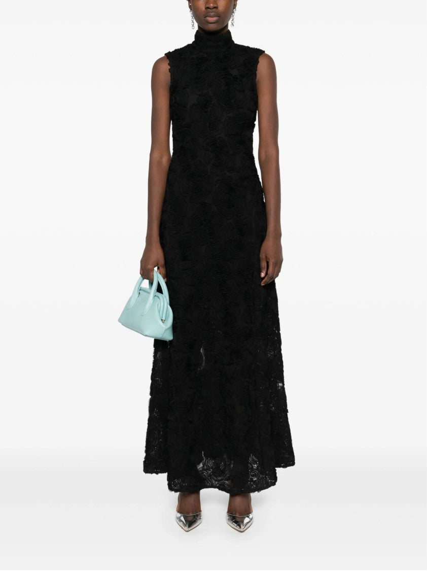 Rotate Sleeveless Floral Textured Maxi Dress With High Neckline
