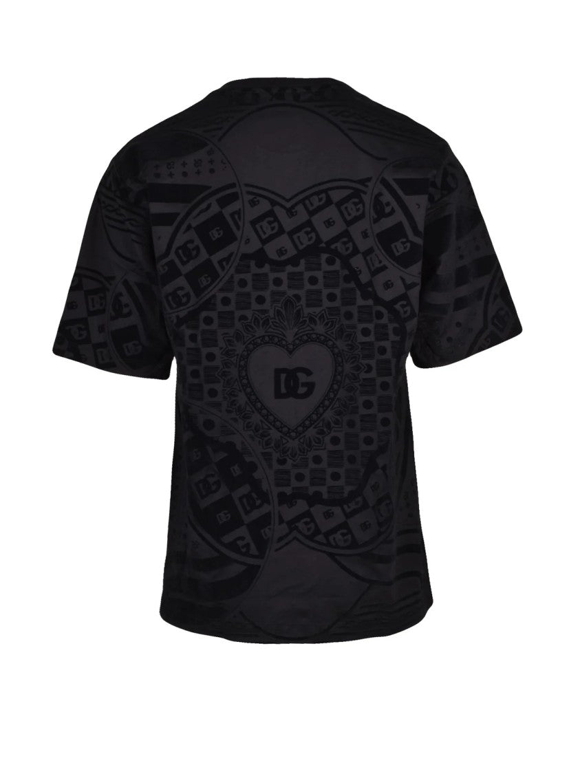Dolce & Gabbana Black Intricate Heart Motif Cotton T-Shirt