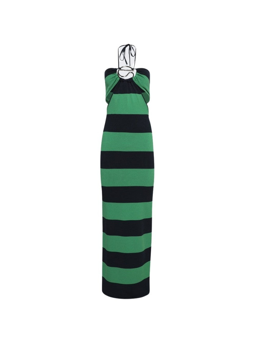 Coperni Knitted Striped Halter Dress Green And Blue