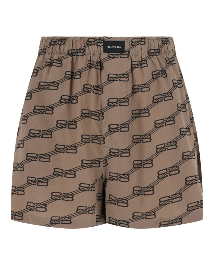 Balenciaga High-Rise Bb Monogram Silk Shorts With Drawstring Closure