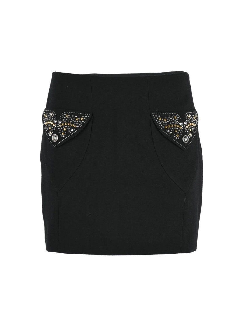 Versace Collection Black Studded Virgin Wool Mini Skirt
