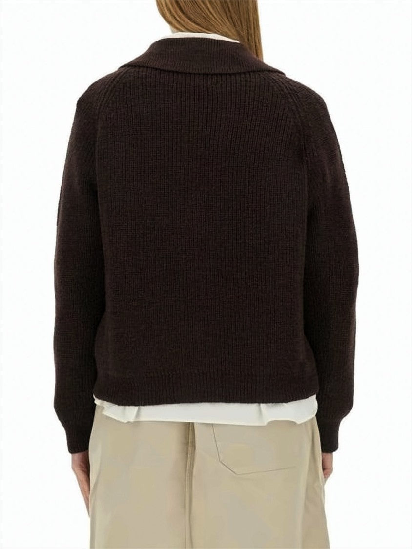 Margaret Howell Deep V-Neck Button-Down Cardigan With Textured Knit