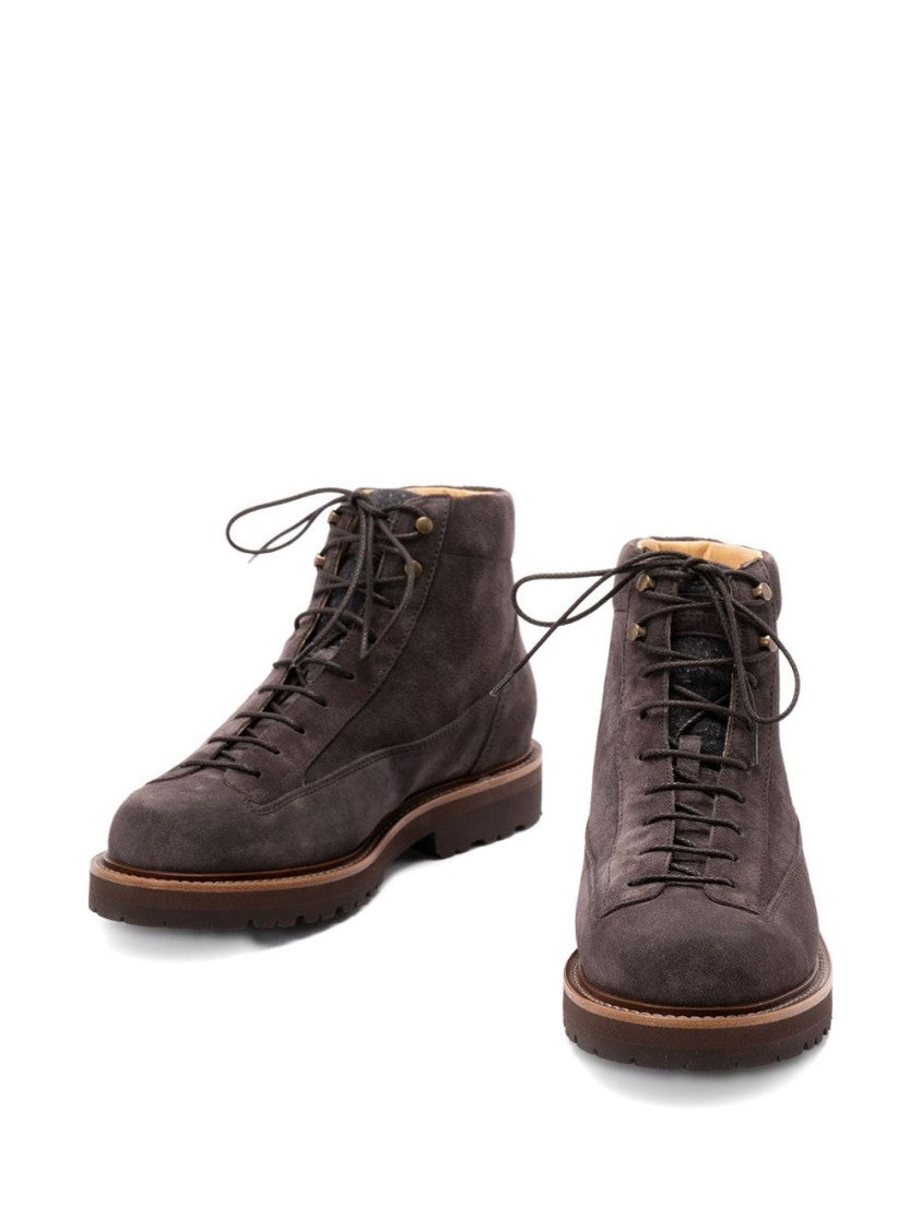 Brunello Cucinelli Brown Suede Boots With Lace-Up Fastening