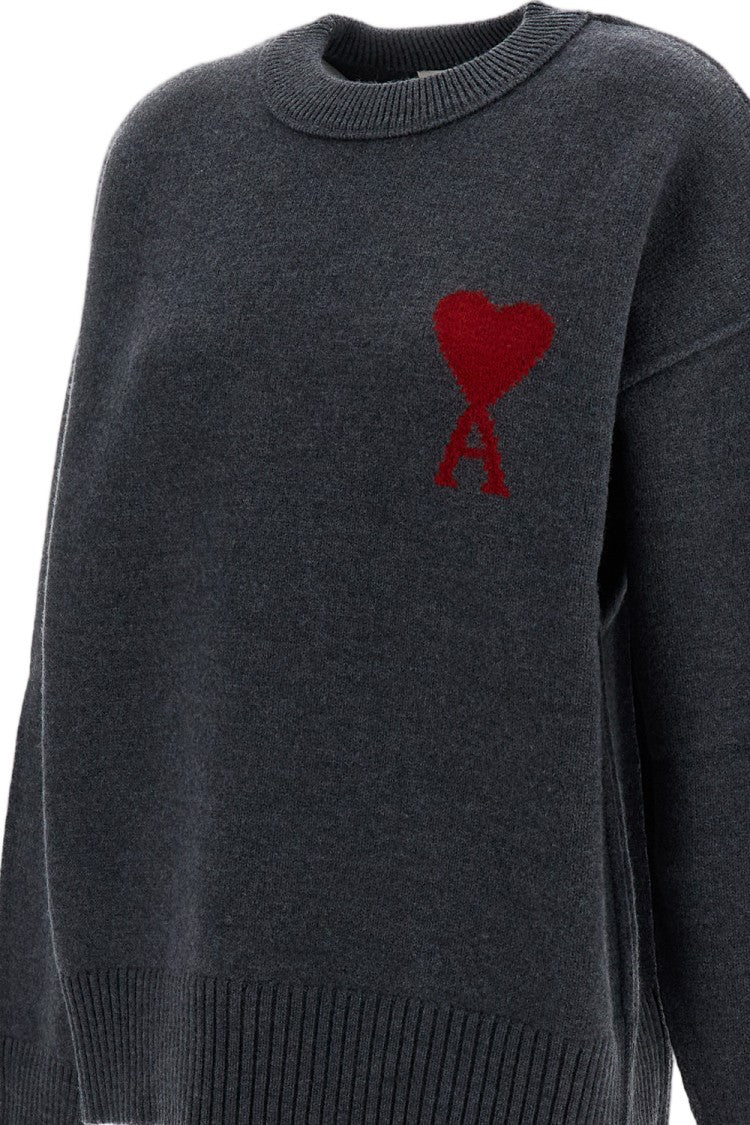 Ami Paris Crewneck Sweater With Contrasted Ami De Coeur