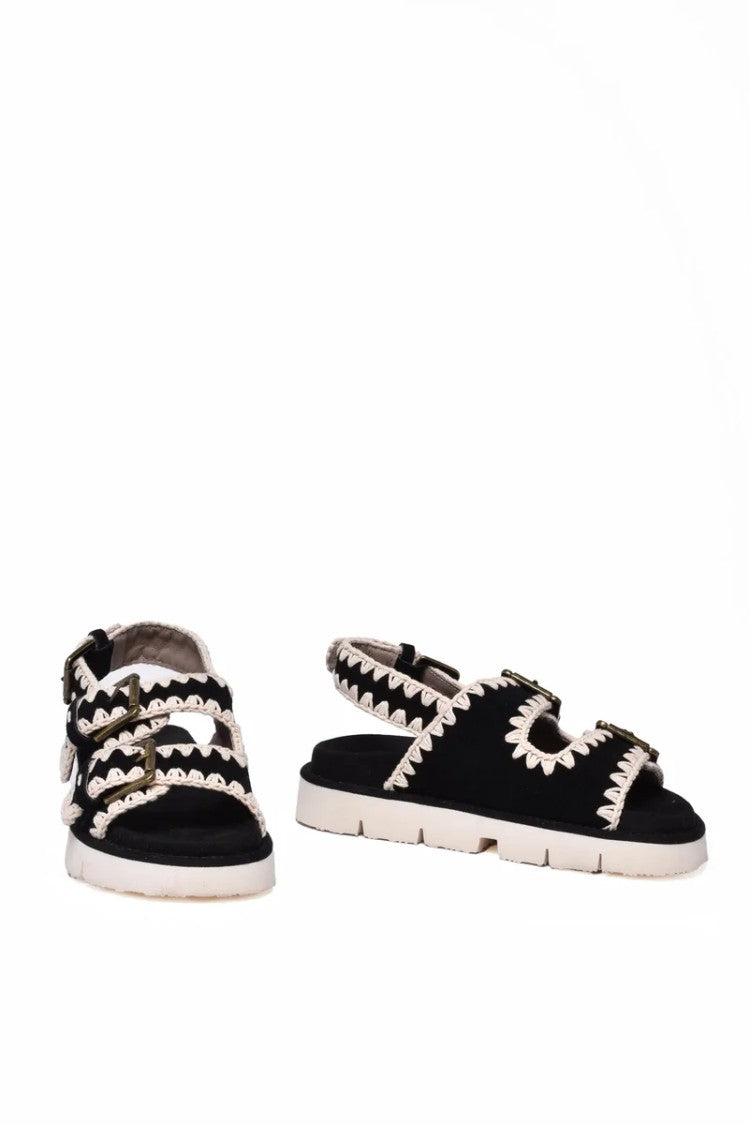 Mou Wedge Sandal Suede Rope - Black/White