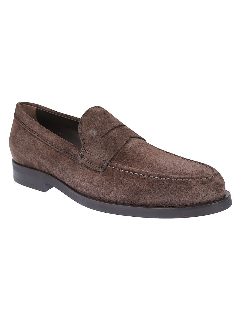 Tod's Brown Suede Moccasin Loafers With Penny Strap