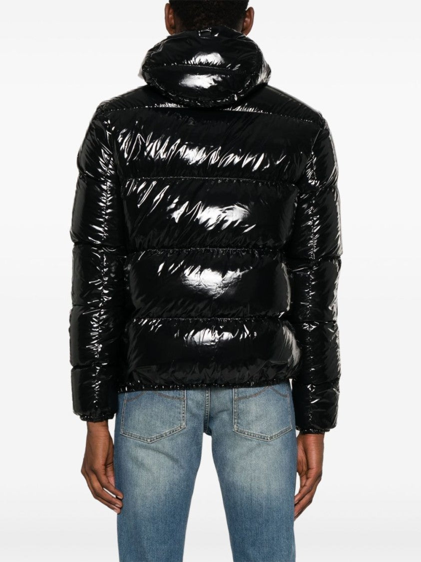 Herno Puffy Black Coat With High Collar And Glossy Finish