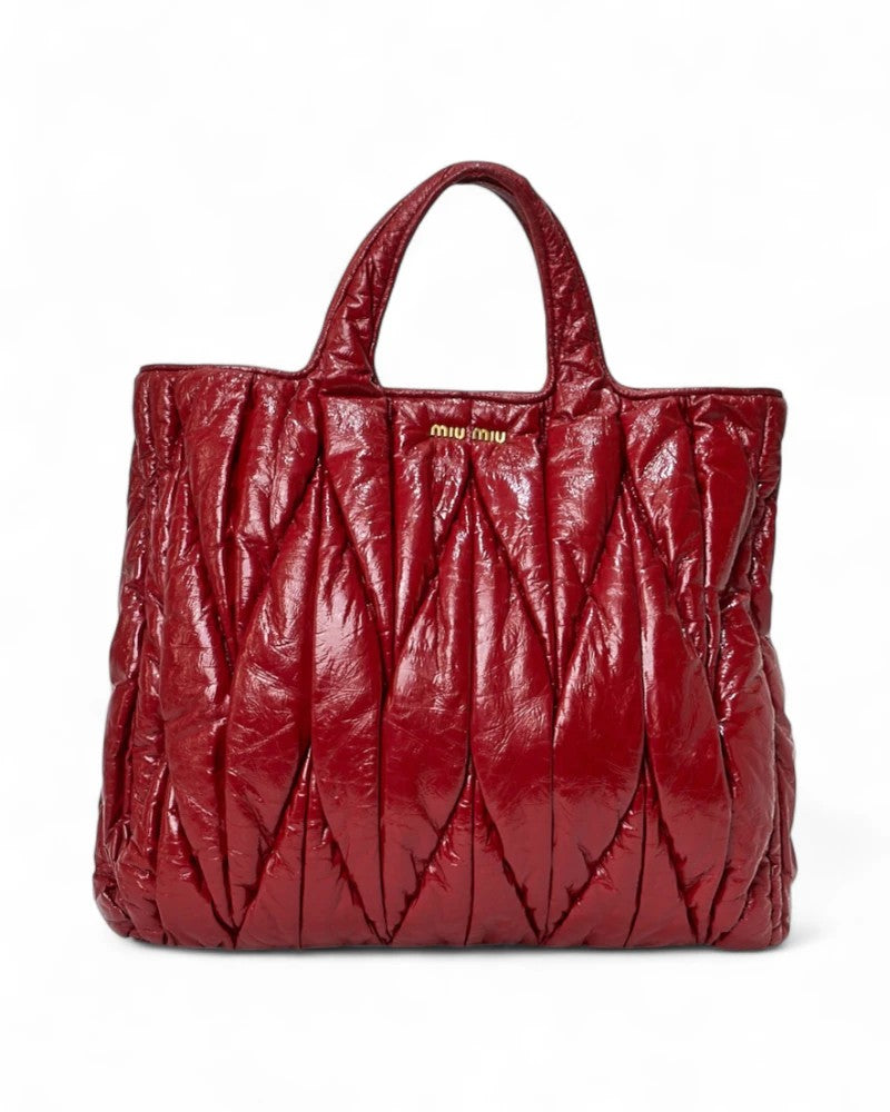 Miu Miu Red Glossy Embossed Vertical Tote