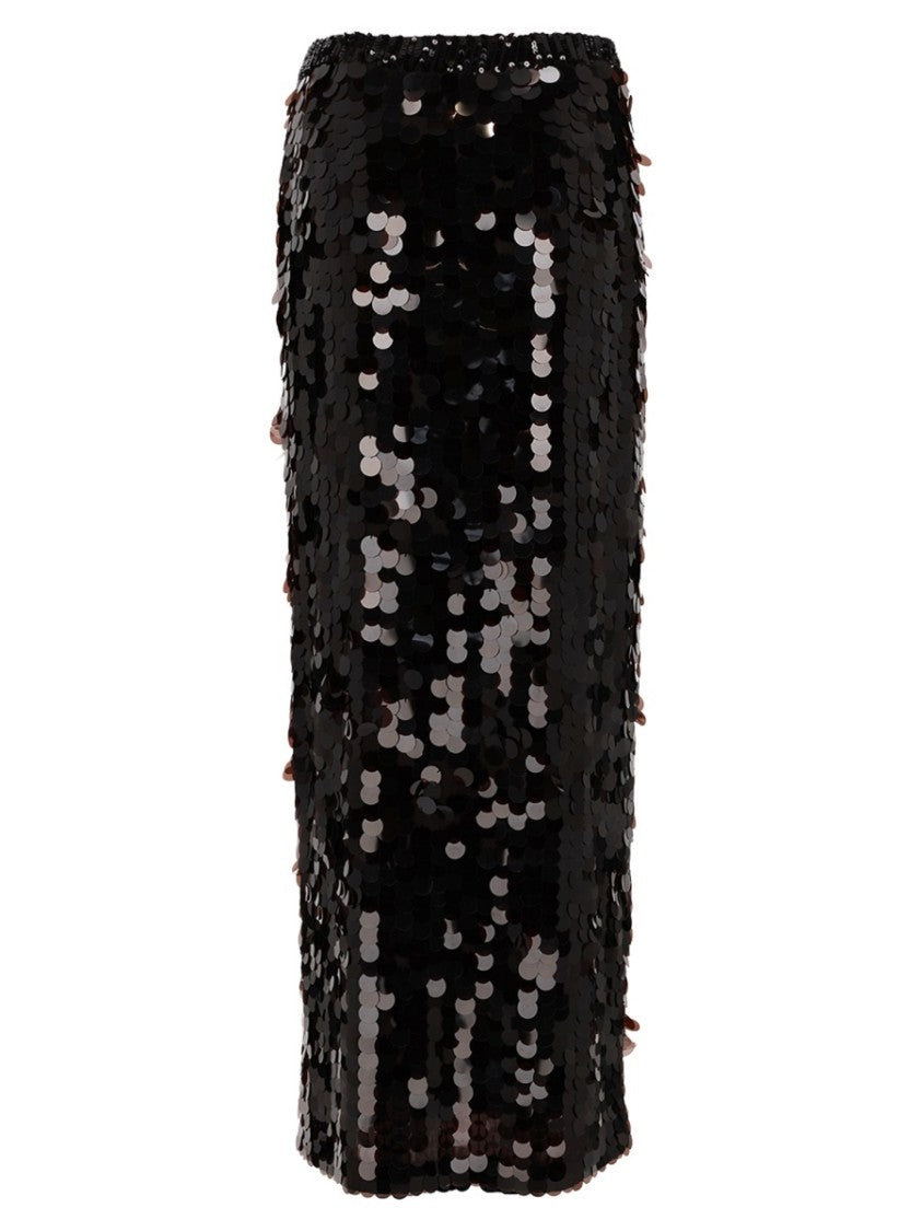 P.A.R.O.S.H. Black Macro Paillettes Polyamide Midi Skirt