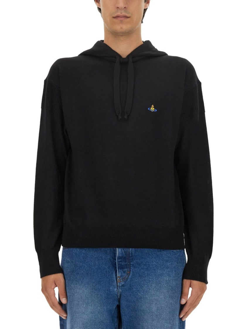 Vivienne Westwood Black Virgin Wool Sweatshirt With Embroidered Logo