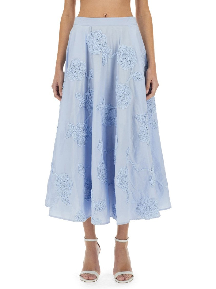 Rotate Birger Christensen Intricately Embroidered Floral Midi Skirt With High Waist