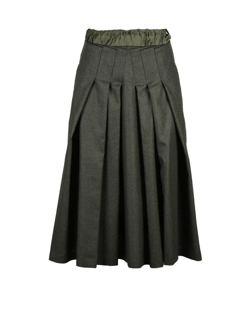 Aspesi Flared Green Viscose Skirt With Structured Pleats And Inner Slip