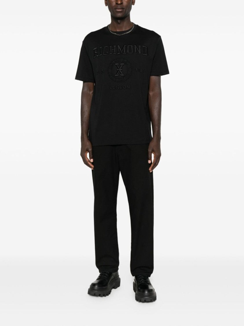 John Richmond Short-Sleeve Black T-Shirt With Textured Embossed Logo