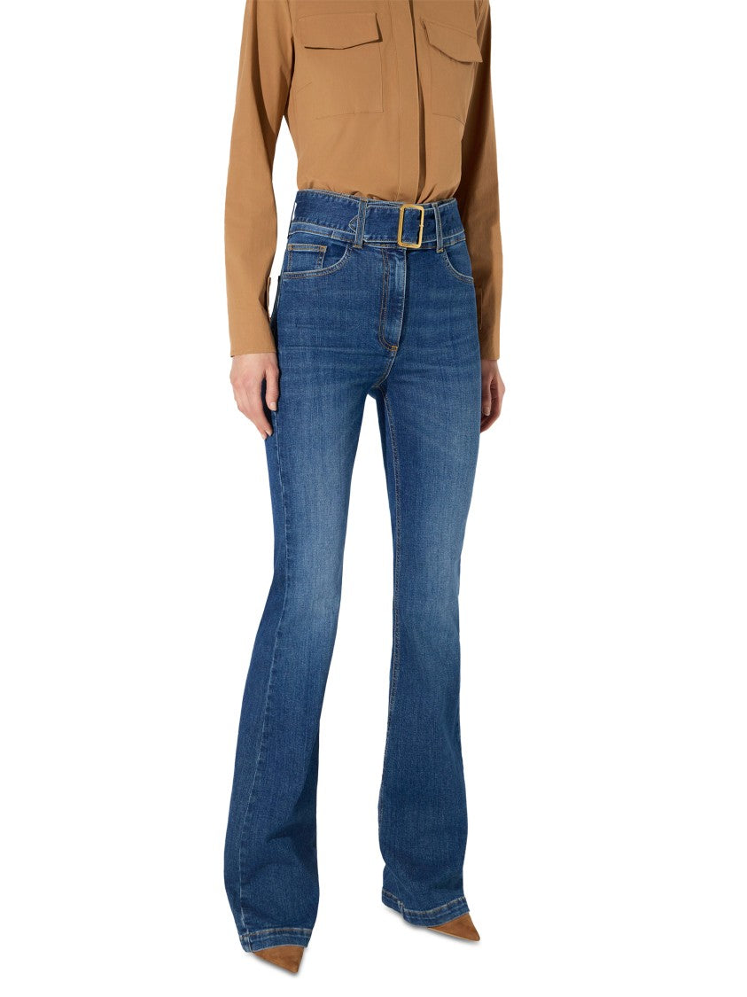 Elisabetta Franchi High-Waisted Flared Jeans With Belt And Classic Stitching