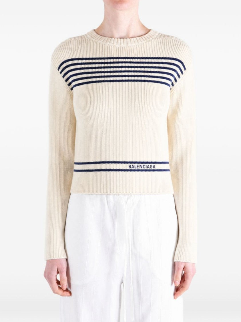 Balenciaga Black Boatneck Ribbed Knit Striped Sweater