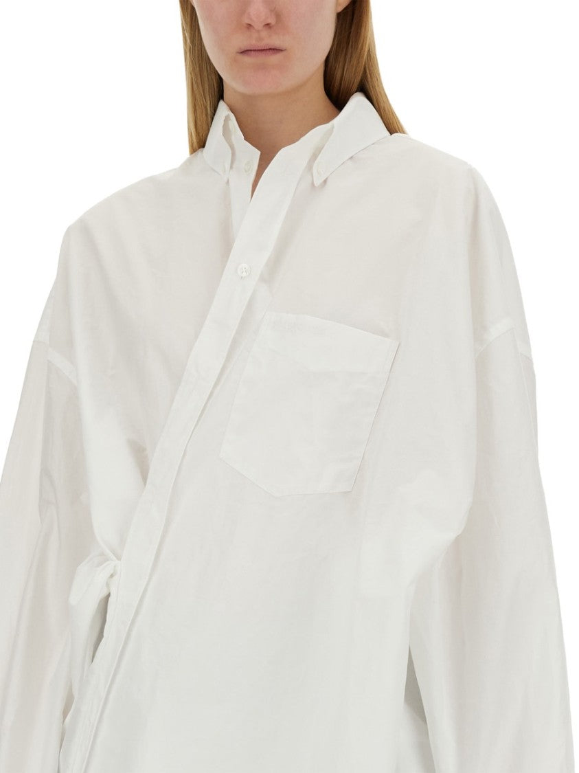 Balenciaga Wrap-Style White Shirt With Oversized Fit
