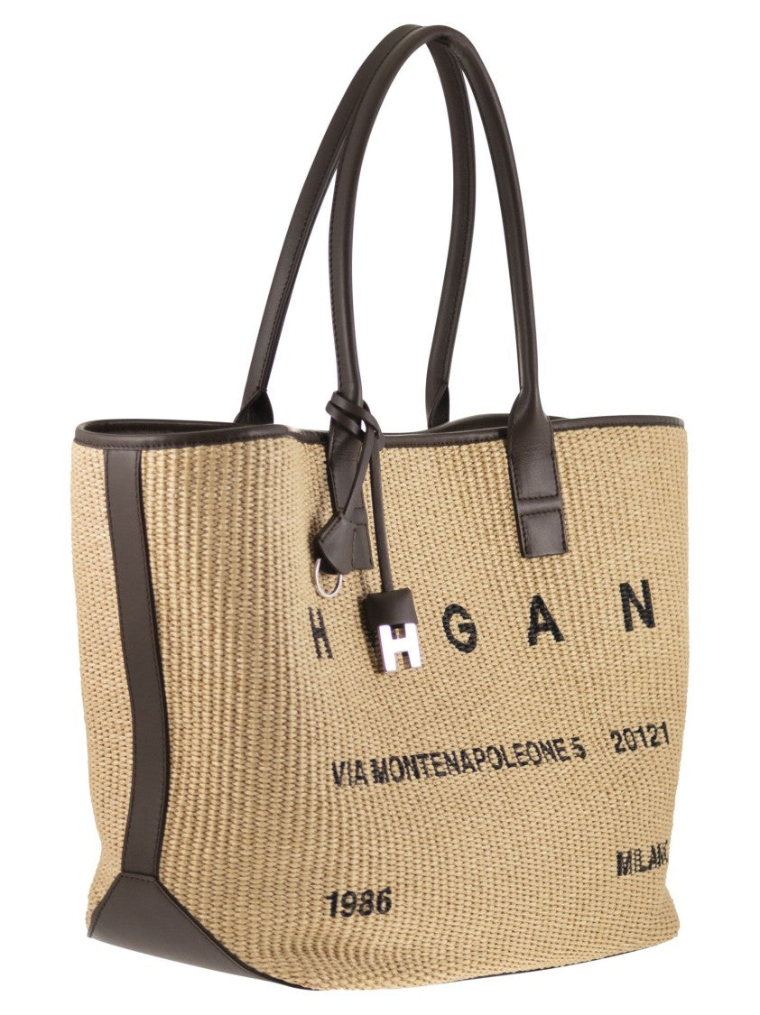 Hogan Raffia Tote Bag With Leather Accents