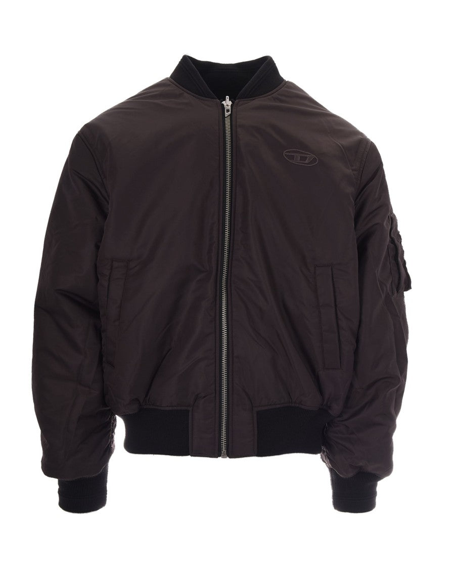 Diesel Reversible Bomber Jacket With Ribbed Trims And Oversized Emblem