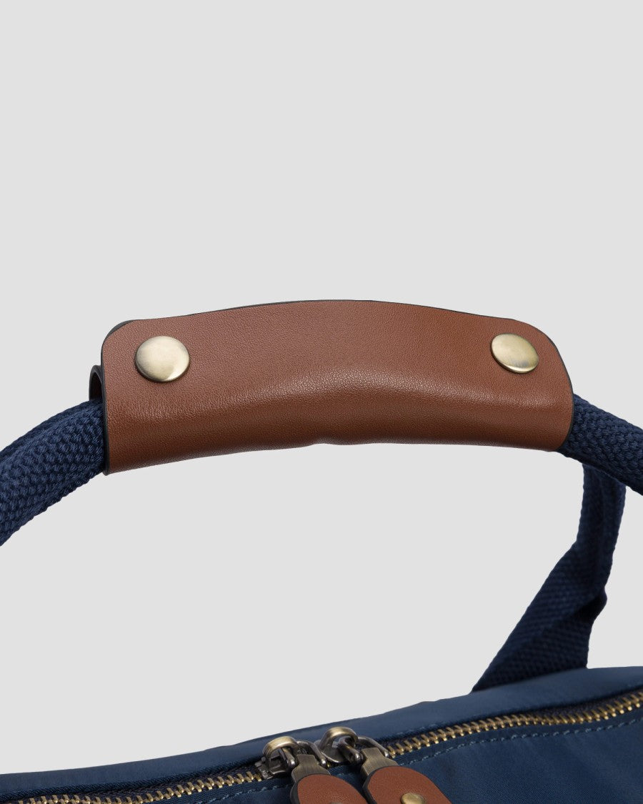 Mc2 Saint Barth Navy Blue Duffle Bag With Brown Leather Accents