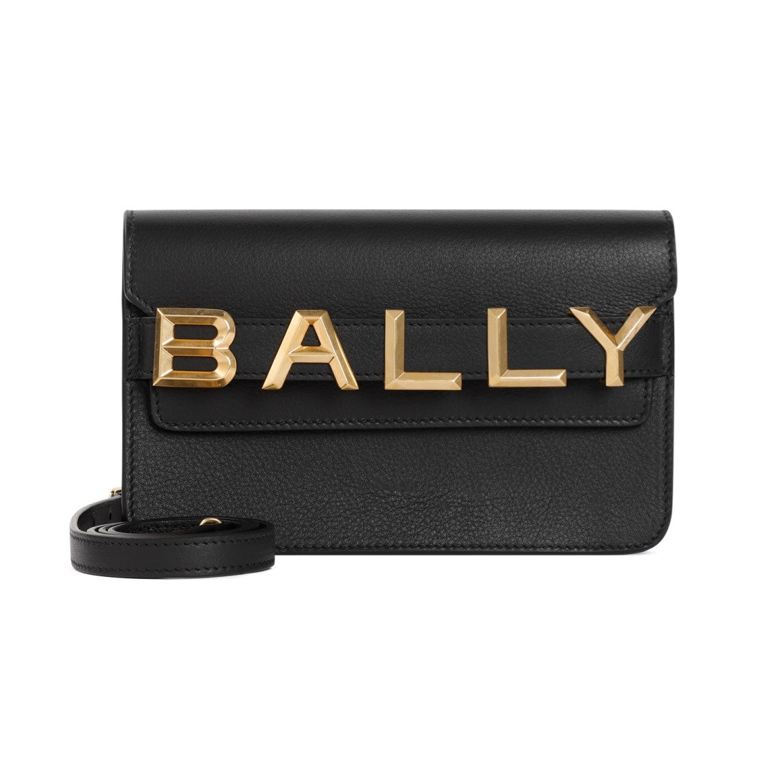 Bally Logo Crossbody Vernice Black Grained Calf Leather Shoulder Bag
