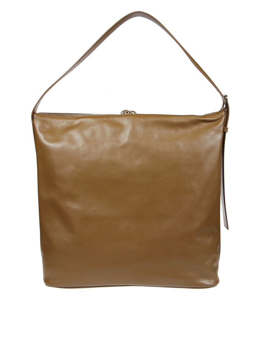 A.P.C. Spacious Brown Leather Tote With Design