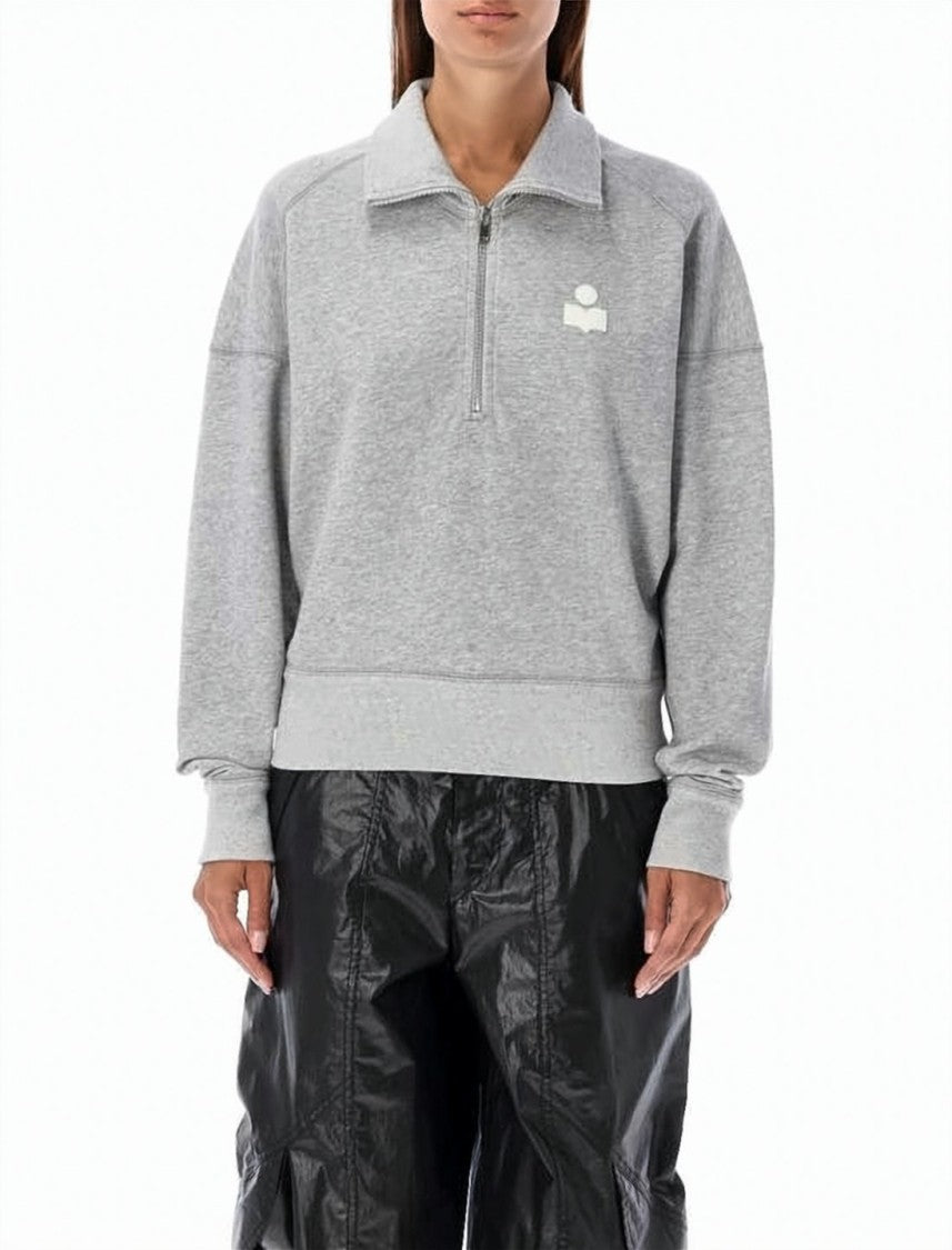 Isabel Marant Heathered Grey Half-Zip Sweatshirt With Stand Collar
