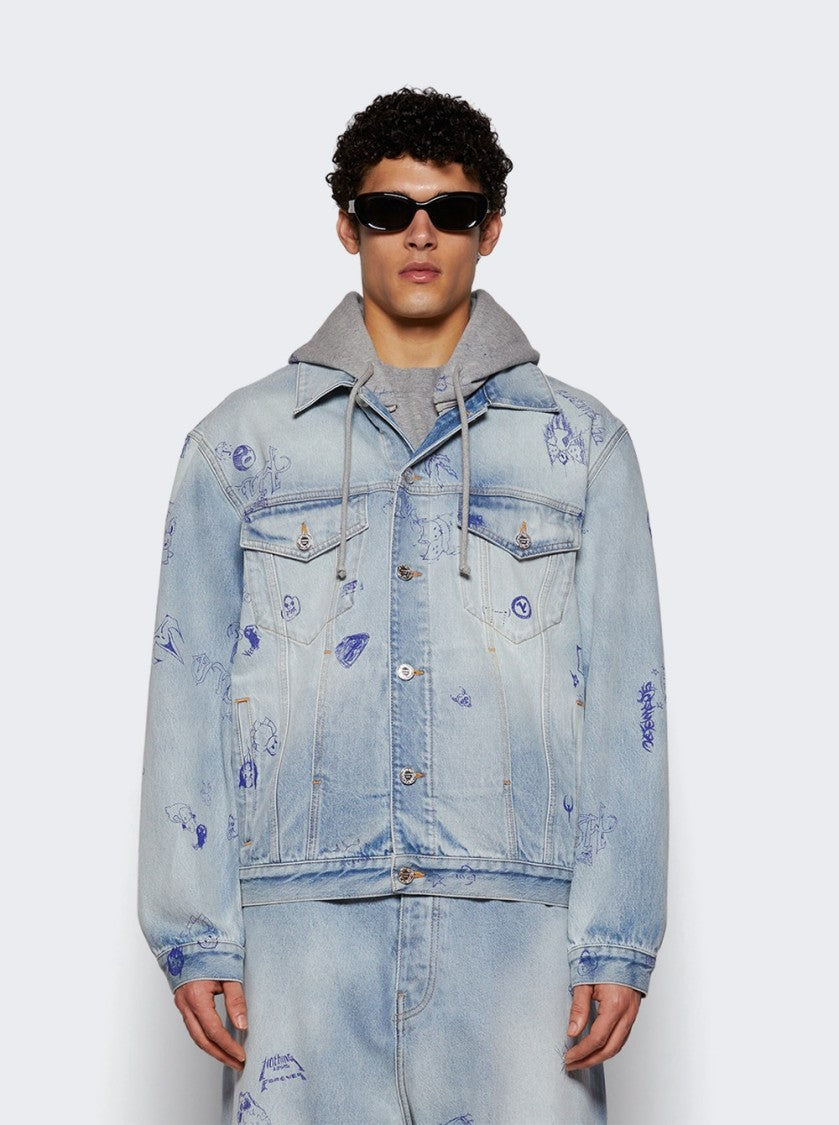 Vetements Scribbled Hooded Jacket Light Blue