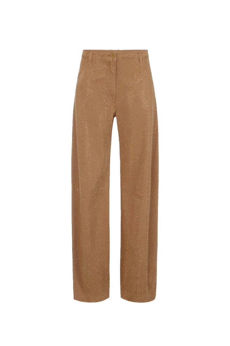 Elisabetta Franchi Tan Lyocell Sparkle-Textured Trousers
