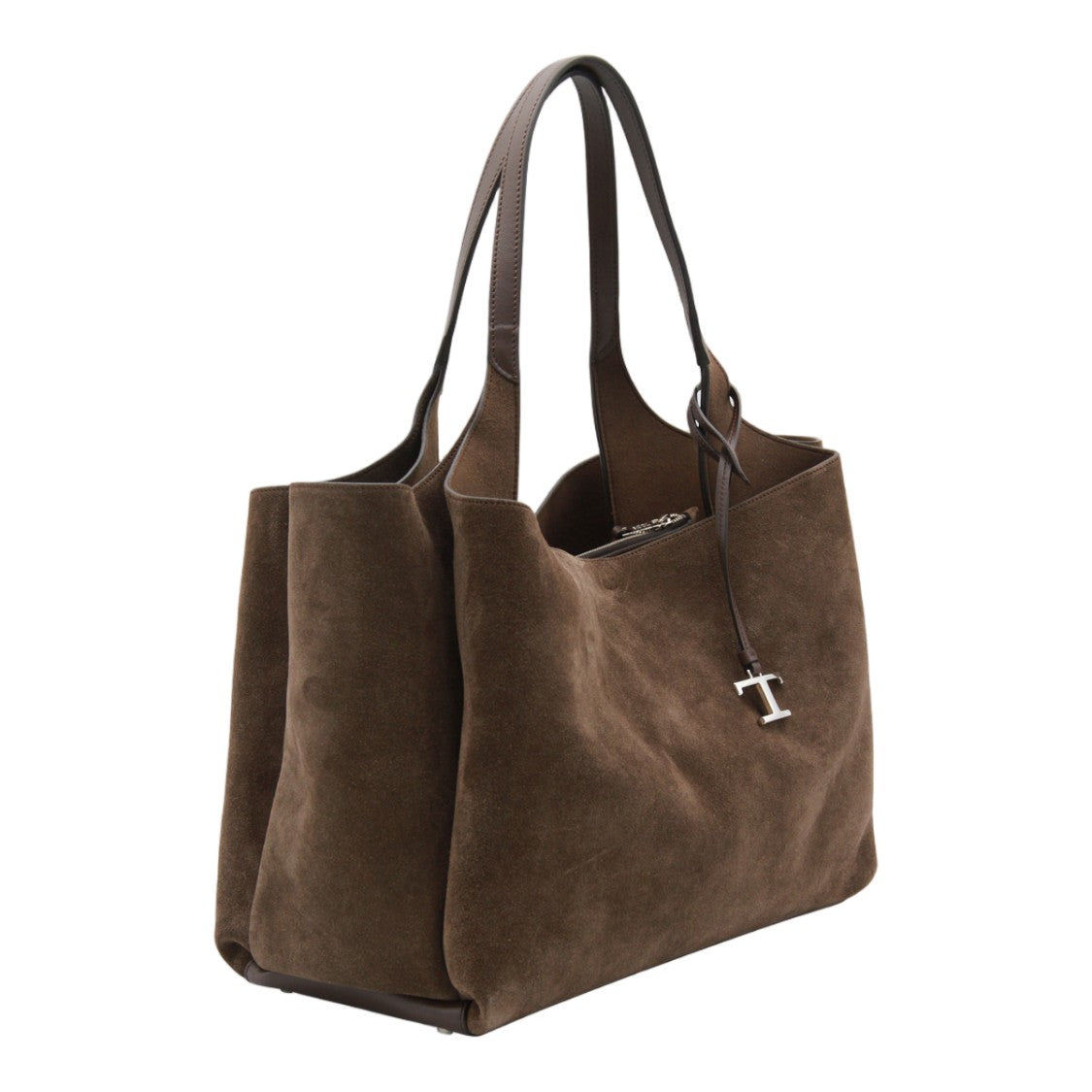Tod's Deep Brown Suede Tote Bag With Silver-Tone Charm