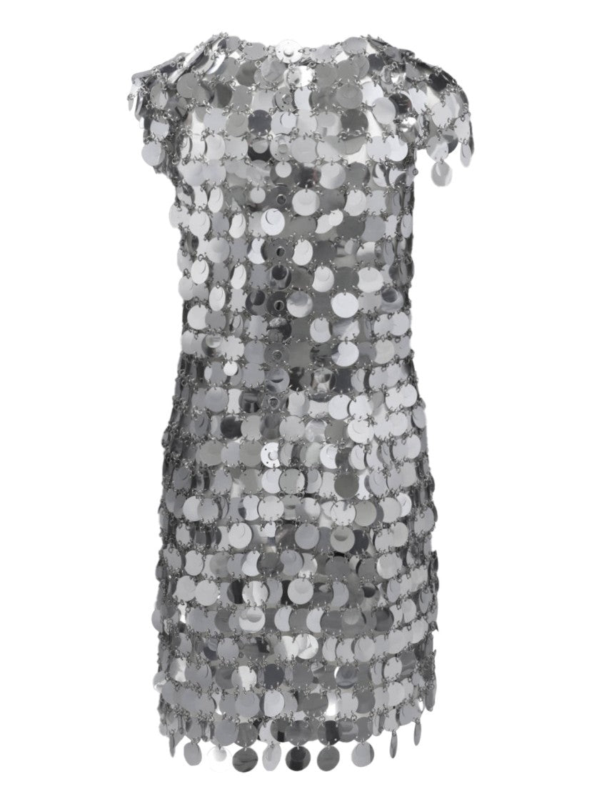 Rabanne Mini Dress With All-Over Silver Sequins And Round Neckline